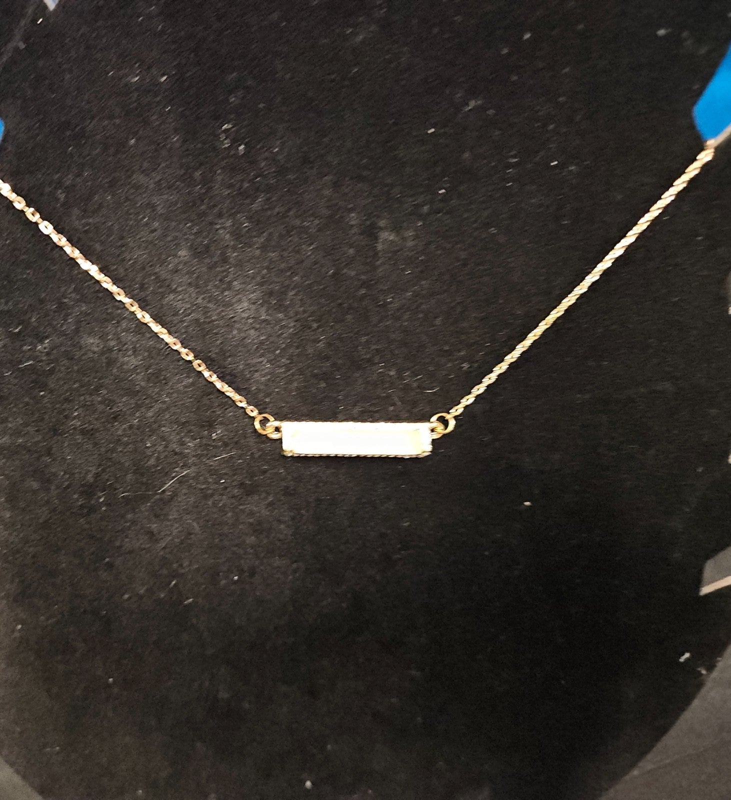 WOMEN'S YELLOW GOLD OVER STAINLESS HORIZONTAL BAR NECKLACE CZ/PEARL INLAY