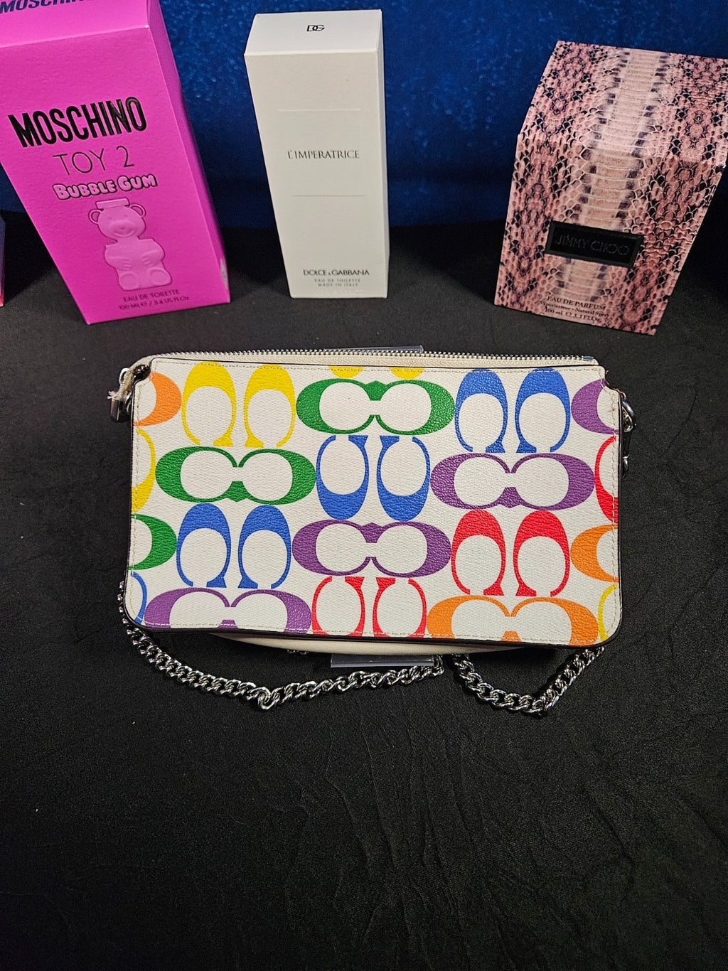 Coach Poppy Crossbody WITHOUT Card Case In Rainbow Signature Canvas (C4697)