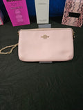 COACH LARGE CORNERZIP WRISTLET IN PINK CROSSGRAIN LEATHER CHAIN WRIST STRAP