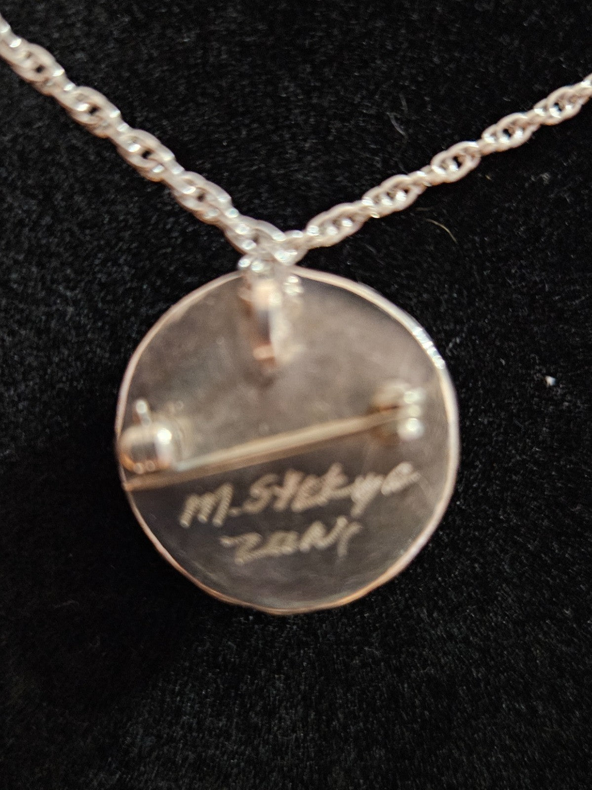 NATIVE AMERICAN ZUNI MADE STERLING PIN/PENDANT & CHAIN SIGNED BY ARTIST