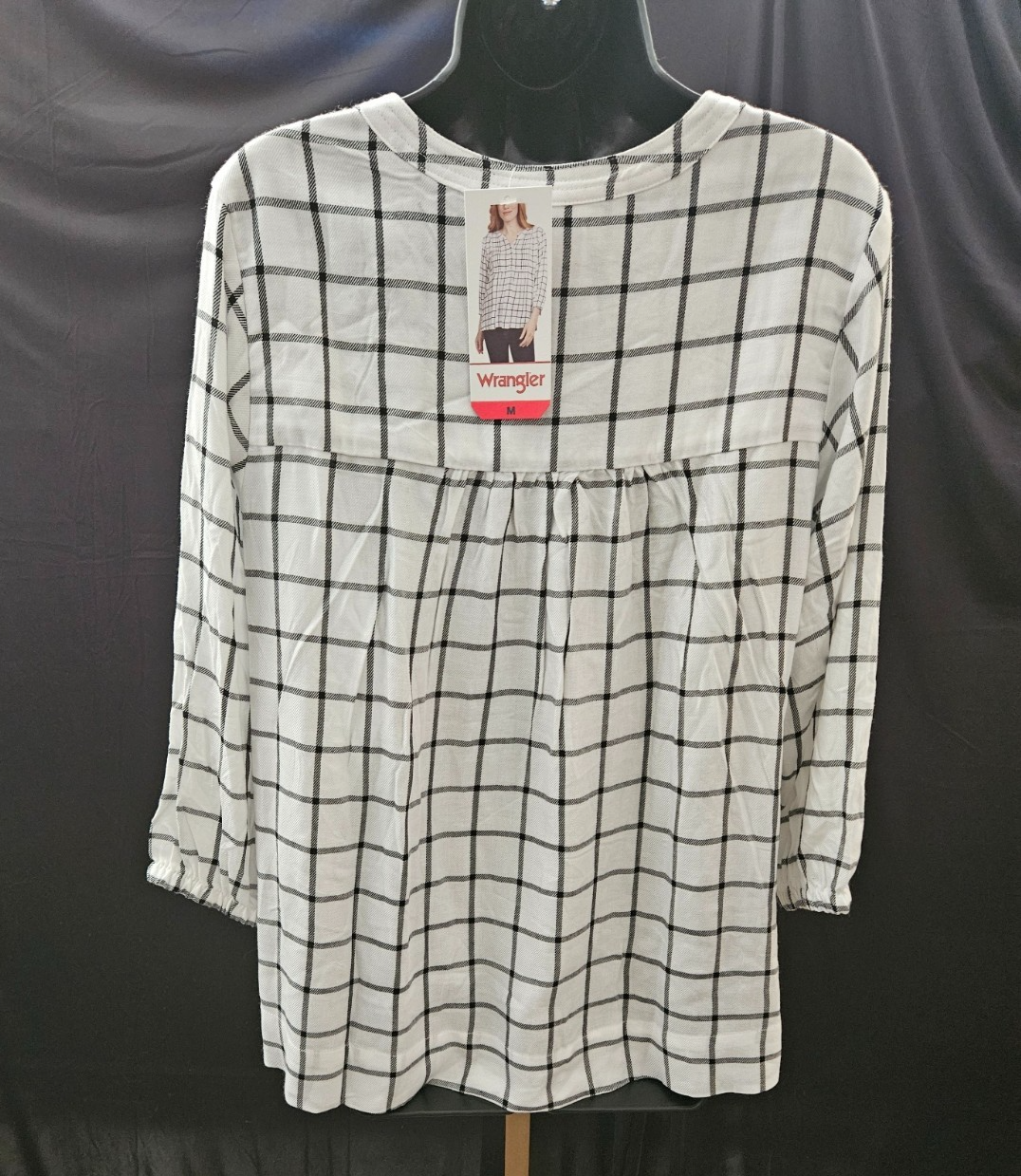 WRANGLER WOMEN SZ M BLK/WHITE FLANNEL BLOUSE NWT