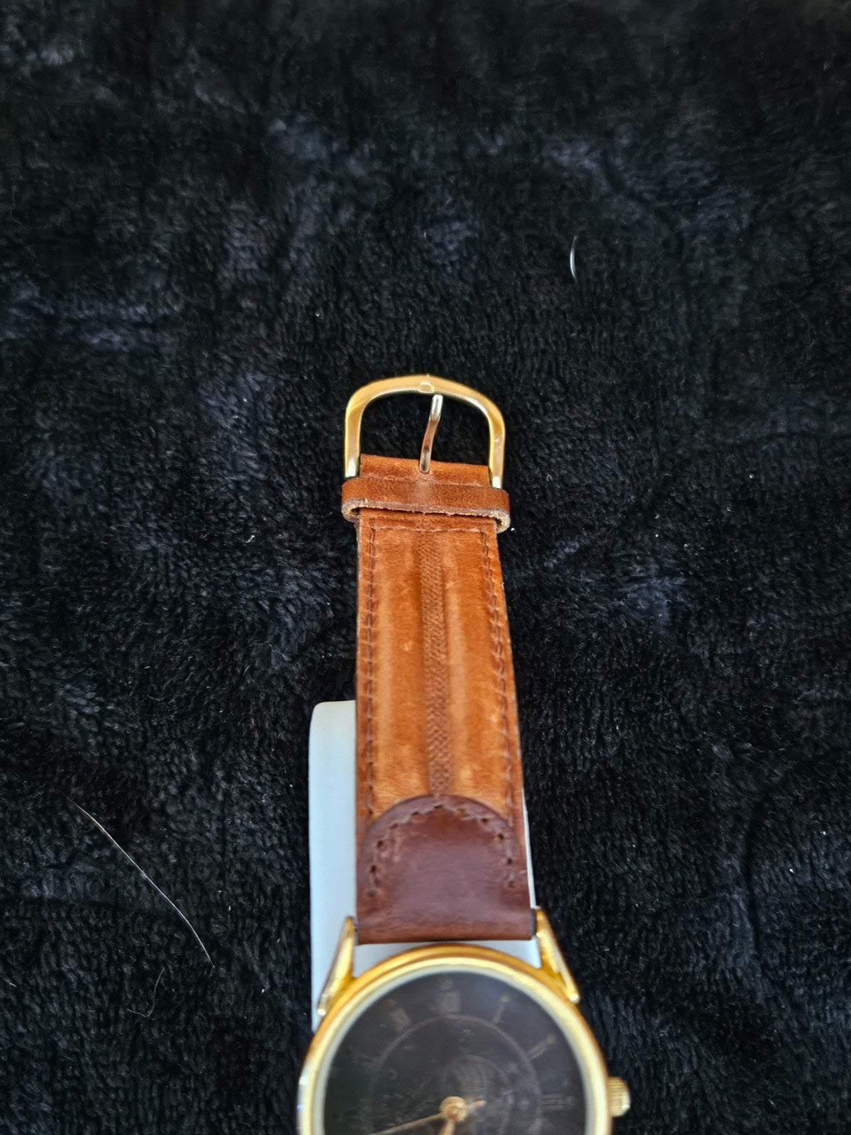 UNISEX VINTAGE TRIBAL ART-INSPIRED GOLD TONE WATCH LEATHER BAND BEAR DESIGN