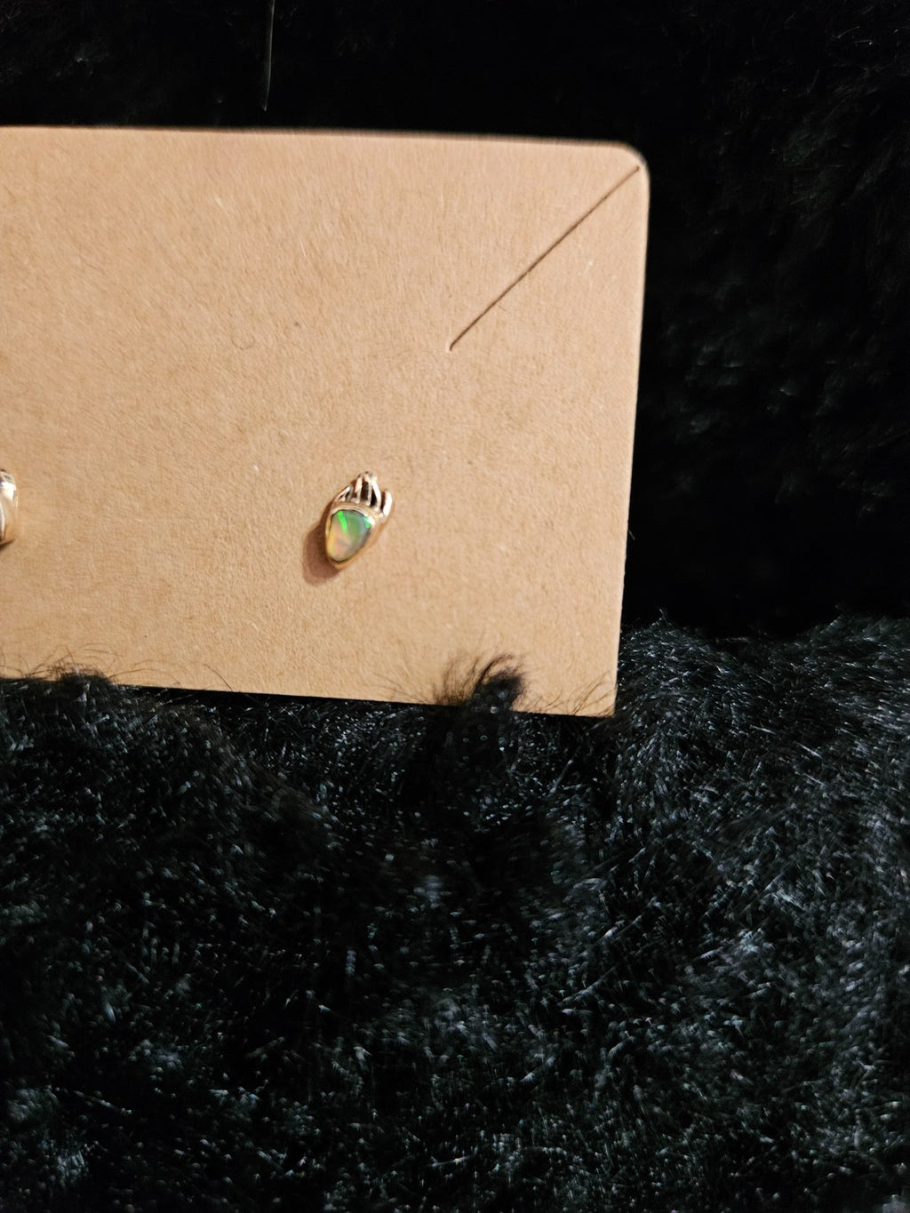 NATIVE AMERICAN 12K GF OVER STERLING OPAL BEAR PAW EARRINGS VERY SMALL!