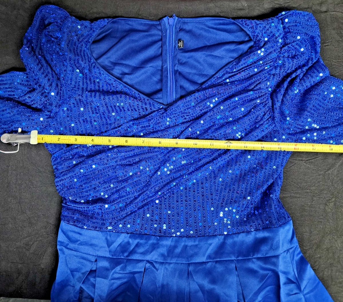 WOMEN'S SZ SM LONG SLEEVE DK BLUE, SEQUINE,ROUCHED,FULLSKIRT EVENING GOWN NWOT