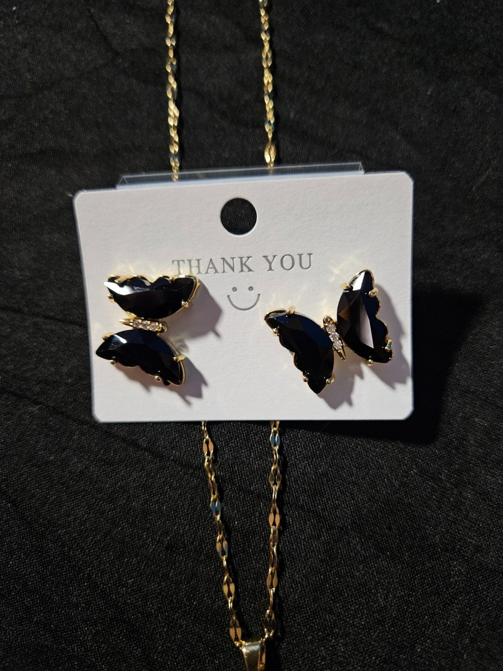 10KGOLD PLATE OVER STAINLESS STEEL BLACK BUTTERFLY NECKLACE/BRACELET SET