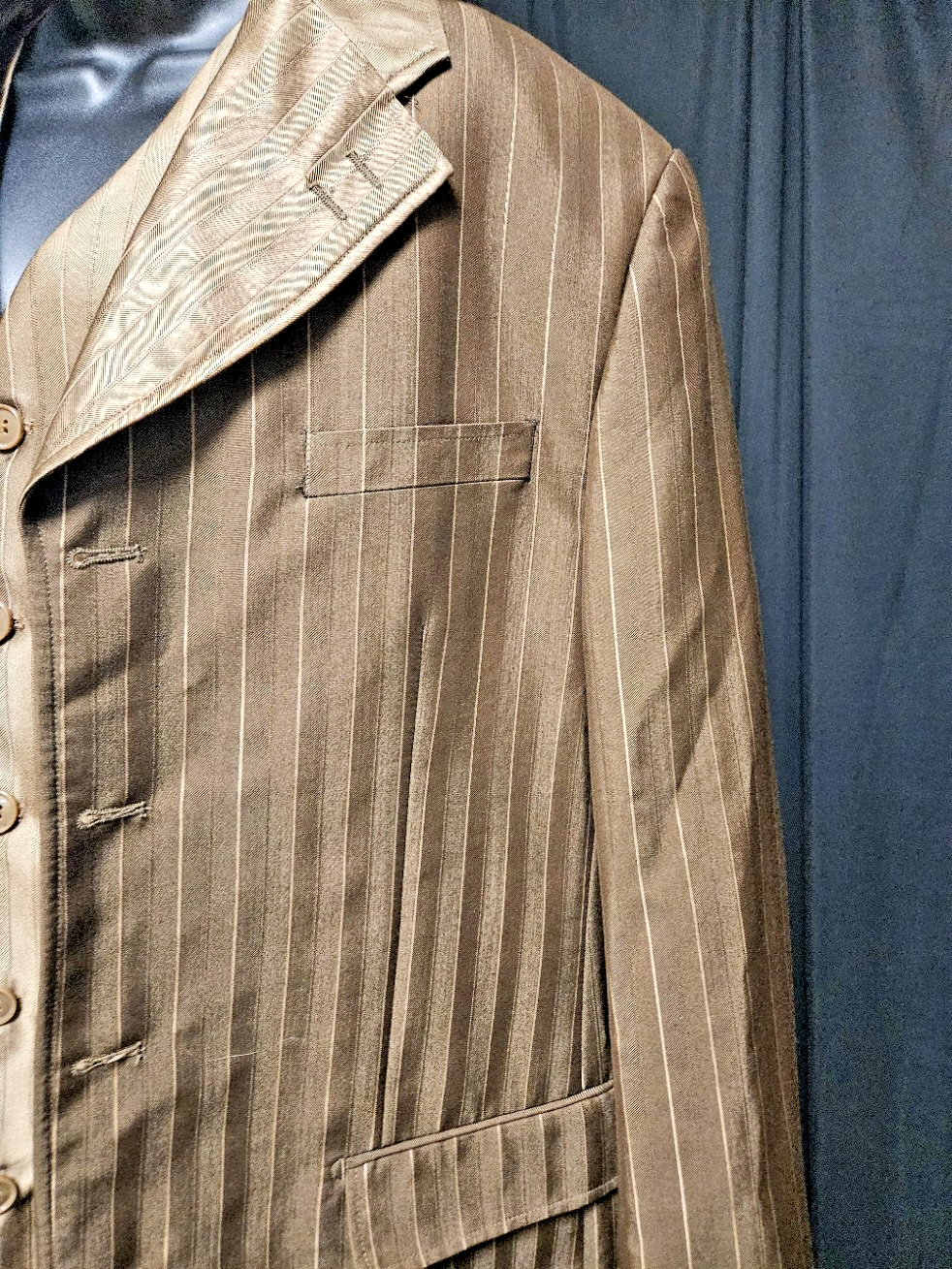 MEN'S FORTINO LANDI 3 PIECE PINSTRIPPED SUIT BEIGE/DK BROWN XL 42/32 USED