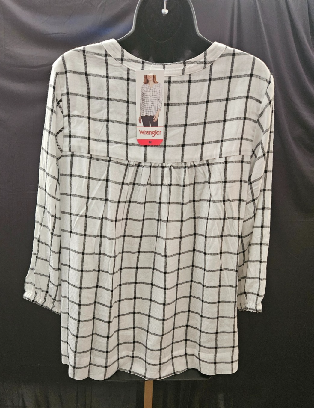 WRANGLER WOMEN SZ M BLK/WHITE FLANNEL BLOUSE NWT