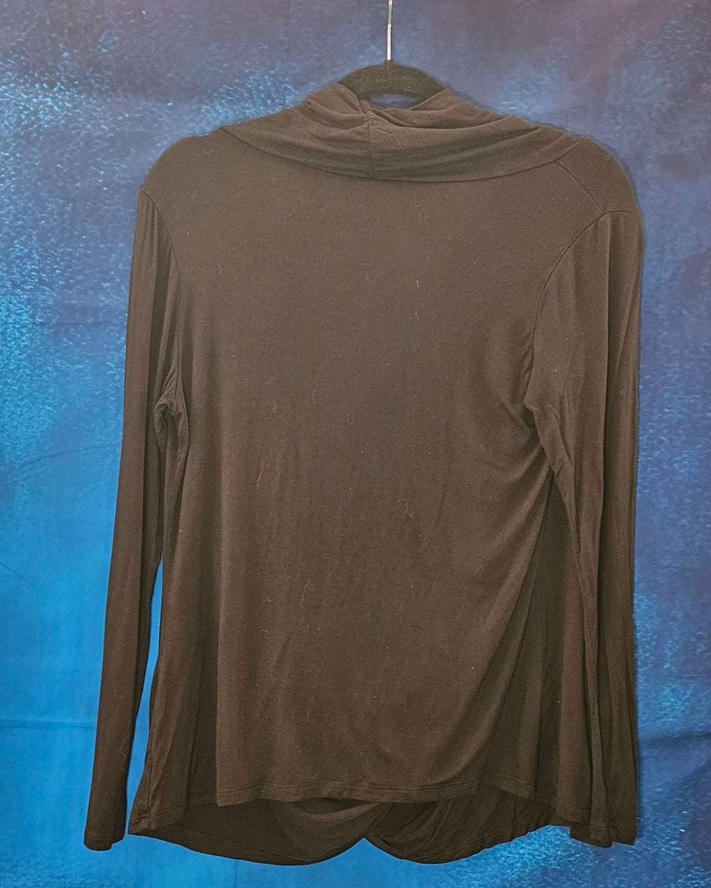 WOMEN'S BLACK DRAPED CARDIGAN SIZE LARGE IN GOOD CONDITION