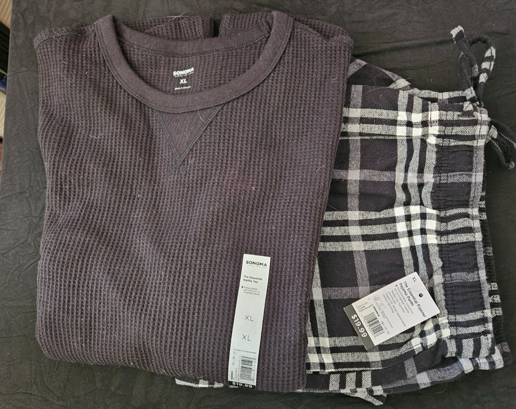 MEN'S XL THE ESSENTIAL FLANNEL PAJAMA PANTS & THERMAL TOP NWT