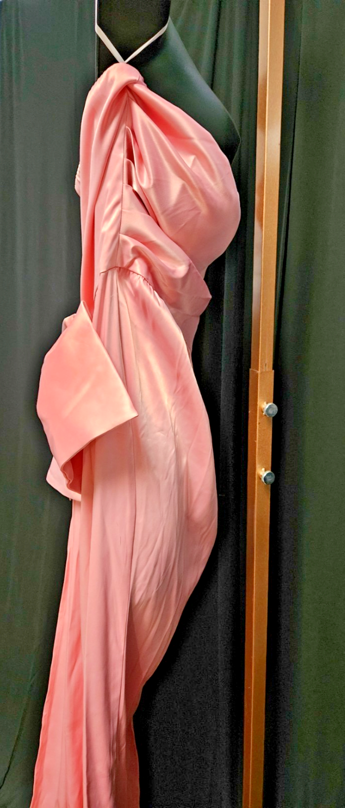 CIDER FORMAL PINK SATIN STRAPLESS GOWN FLOWING BOW SIZE LARGE NWT