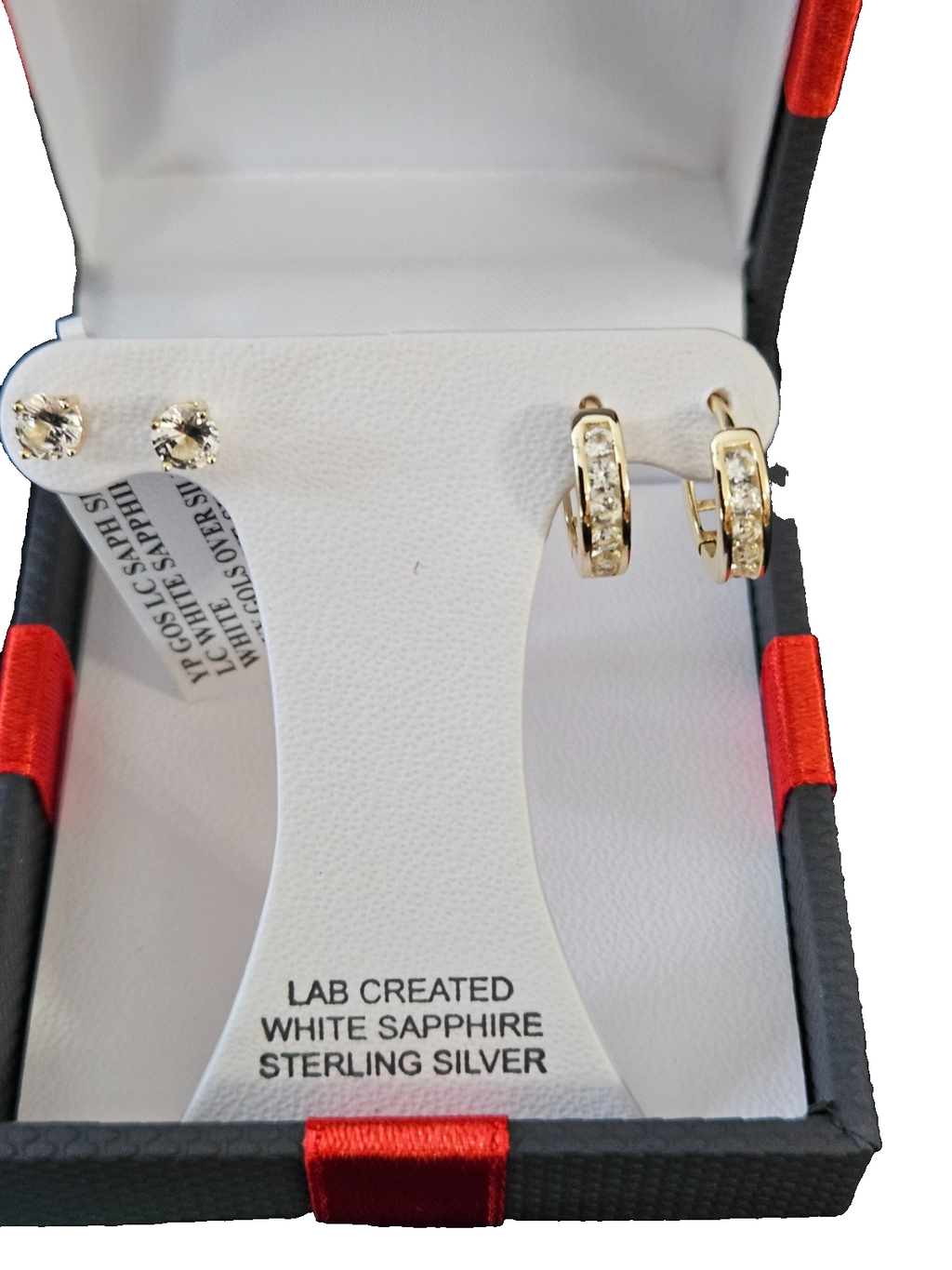 WOMEN'S LAB CREATED WHITE SAPPHIRE 14K YELLOW GOLD/STERLING 2 PR. EARRING SET
