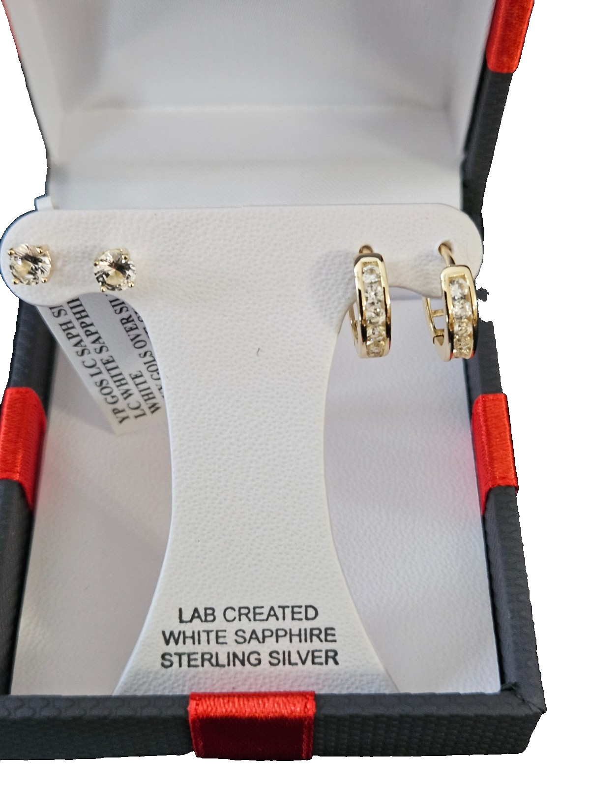 WOMEN'S LAB CREATED WHITE SAPPHIRE 14K YELLOW GOLD/STERLING 2 PR. EARRING SET