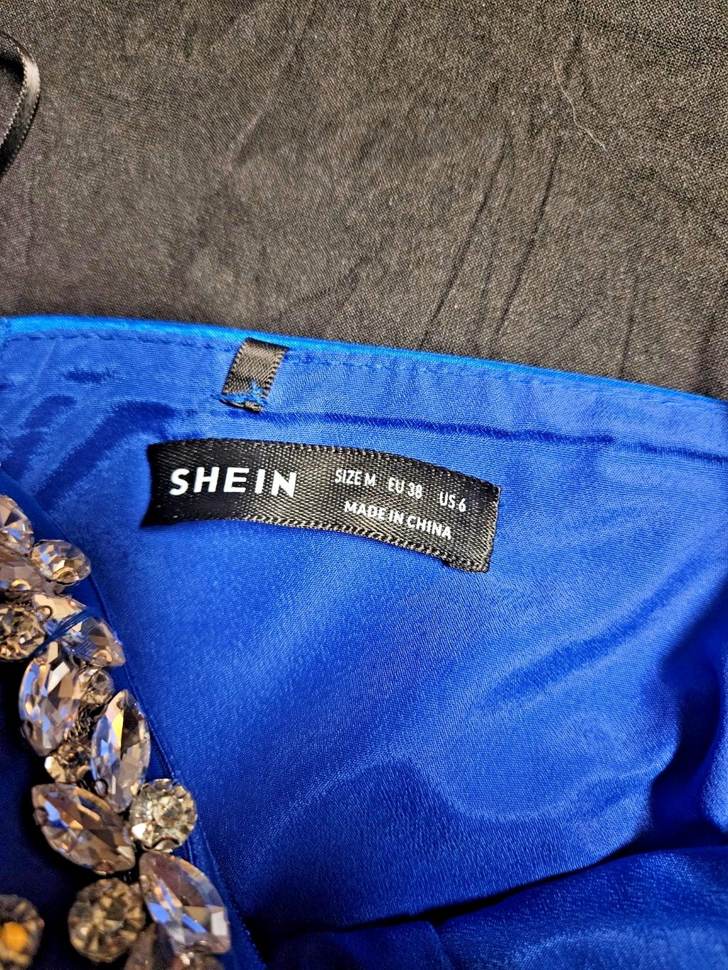 SHEIN STRAPLESS ROYAL BLUE SATIN/BLING FORMAL GOWN SZ M