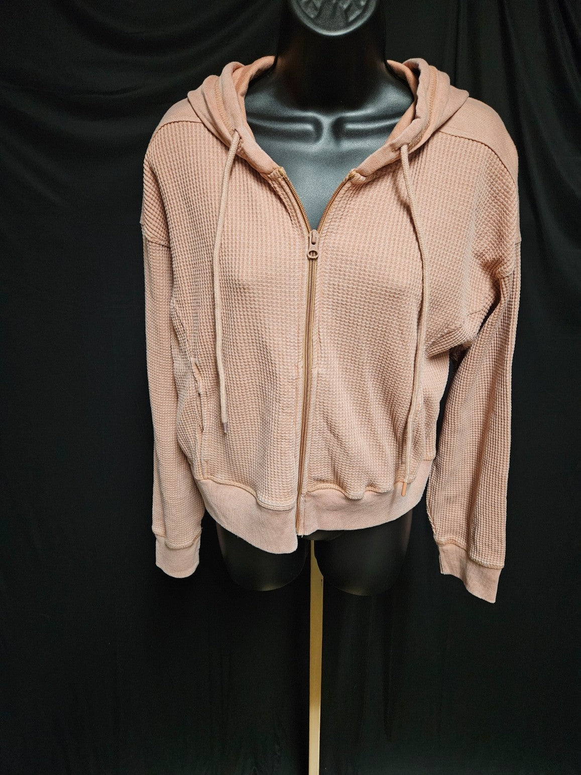 C&C California women's Medium Waffle Weave Hooded Zip Up Sweatshirt NWT salmon
