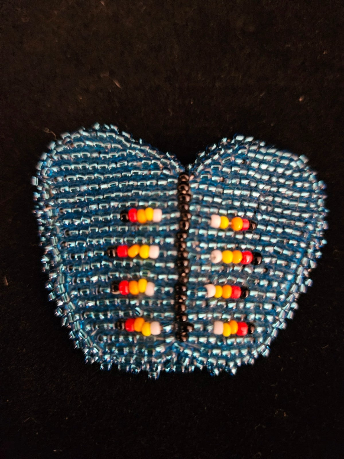NATIVE AMERICAN HANDMADE BEADED BLUE/GREEN BUTTERFLY BARRETTE BY V. MOHAWK