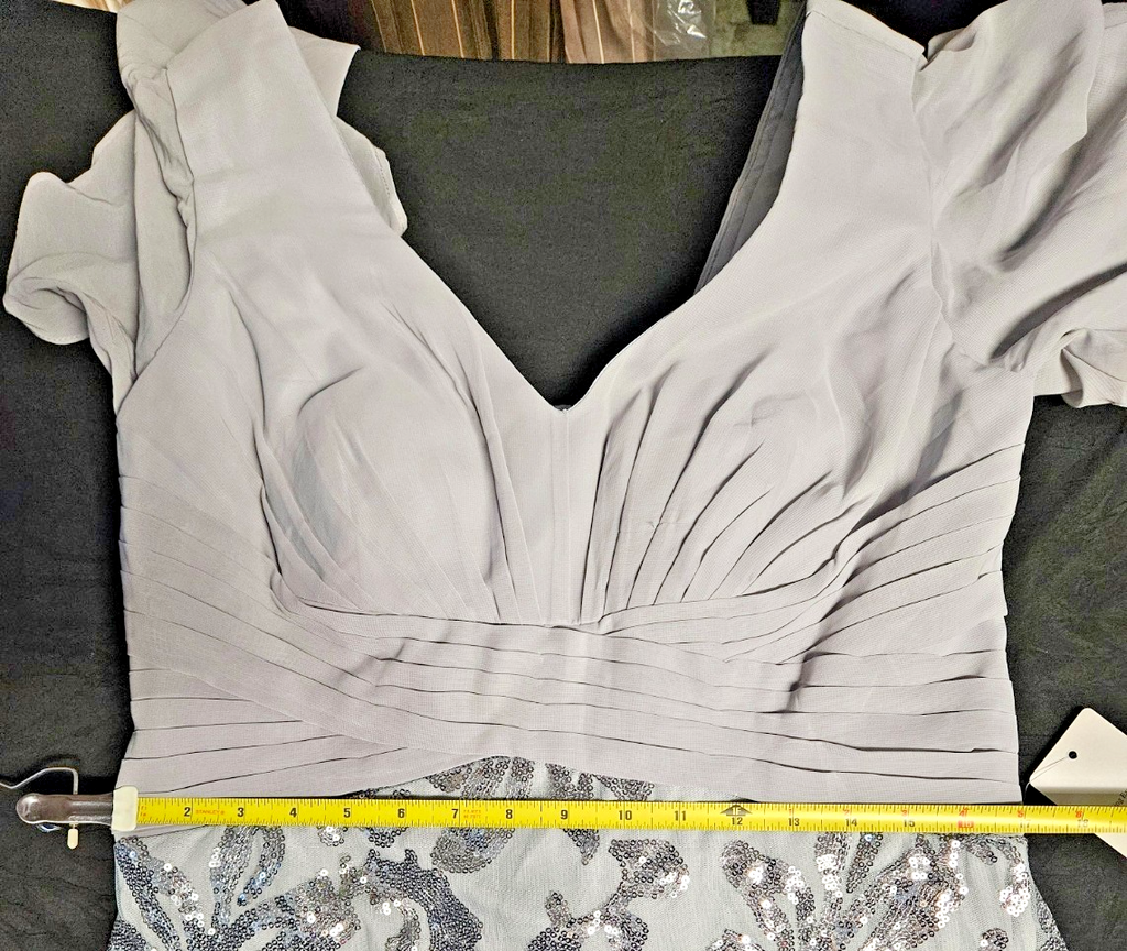SZ 14 DEEP V-NECK SILVER-TONED,SEQUINED,FLORAL PATTERN FORMAL/PROM/GOWN CORSET
