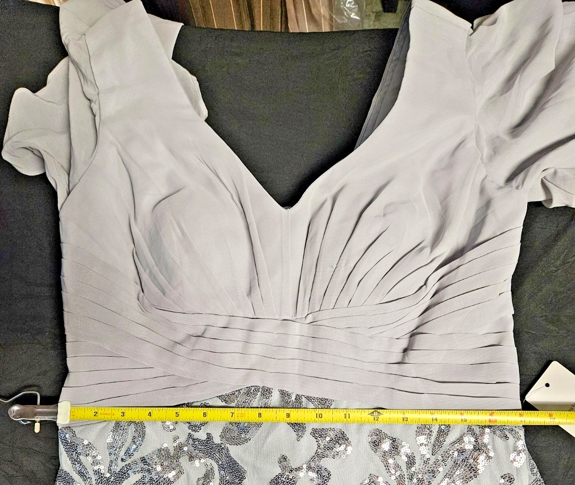 SZ 14 DEEP V-NECK SILVER-TONED,SEQUINED,FLORAL PATTERN FORMAL/PROM/GOWN CORSET