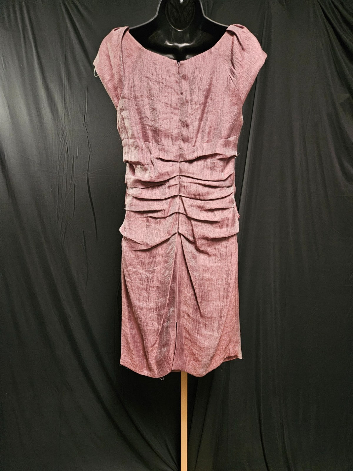 SIZE 10P SUZI CHIN FOR MAGGY BOUTIQUE PURPLE/METALLIC COCKTAIL ROUCHED DRESS